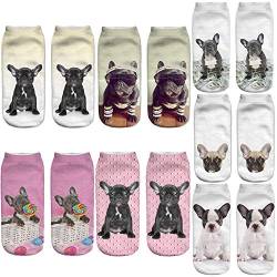 Angelteers 7 Paar Knöchelsocken mit Tiermotiv, niedrig geschnitten, für Damen und Jugendliche, Französische Bulldogge, Einheitsgröße von Angelteers