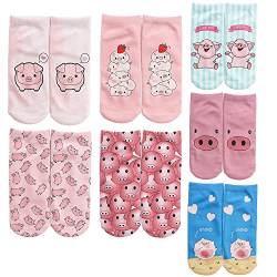 Angelteers Knöchelsocken mit Cartoon-Schweinchen-Motiv, niedliches Bauernhof-Tier, kurze Socken für Damen und Kinder, Cartoon Pig von Angelteers