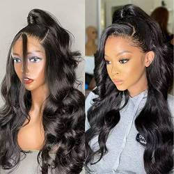 Angelwing Hair 13x4 HD Transparent Lace Front Wigs Human Hair with Baby Hair 150% Density Brazilian Body Wave Human Hair Wigs for Women 10A Glueless Lace Wig (24 Inch, Black color) von Angelwing