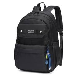 Angerat Rucksack Kinder, 18 Zoll Leichte Schulrucksack Mädchen Jungen Teenager Hohe Kapazität Schultasche Herren Damen, School Bag für Arbeit Büro Schule Reisen (Schwarz) von Angerat