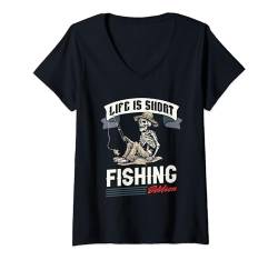 Damen Angeln Fischer - Angel Fischen Angler T-Shirt mit V-Ausschnitt von Angler Geschenke & Ideen
