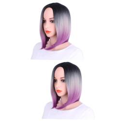 Angoily 2St Cosplay-Perücke Cosplay-Bob-Perücken Perücke für Halloween kurze gerade Perücke Halloween-Perücke Bob-Haar mit Farbverlauf Frauen Bob Perücke Gradient Kopfbedeckung Damen von Angoily