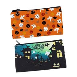 Angoily 2st Halloween-Kosmetiktasche Kosmetik-Organizer Stifttasche Halloween-bleistiftbeutel Reise-Make-up-Set Tragetaschen-Organizer Segeltuch Kürbis Tragbar Reisen von Angoily