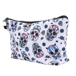 Angoily Halloween Schädel 3D Druck Kosmetiktasche Clutch Damen Multifunktionale Aufbewahrungstasche Blumen Reisen Skelett Polyester Weiß von Angoily