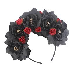 Angoily Halloween-party-stirnband Totenkopf-haarreifen Halloween-schädel-haarband Blumenmädchen-kopfschmuck Mexikanische Blumenkrone Tag Rose Die Blumen Fräulein Stoff Künstliche von Angoily