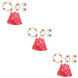 Angoily Kinderanzug 3-Teiliges Set Halskette Armbänder Bikini gekräuselter Blumenkranz Leis Blumenarmband Rock Kinderkleidung Rüschen Kleidungsset Suite Requisiten Bankett Party Kleid rot von Angoily