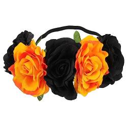 Angoily Stirnband halloween kopfschmuck halloween kopfbedeckung Böhmische Tag der Toten Kopfschmuck Turban haarschmuck Haarband elastisch große Rose Braut Seide von Angoily