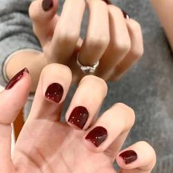 24 stücke Kurze Quadrat Falsche Nägel Burgund Stick auf Nägel Drücken auf Nägel Abnehmbare Kleber Nägel Acryl Full Cover Gefälschte Nägel Frauen Mädchen Nail Art Zubehör von Angwis