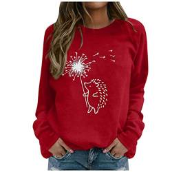 Angxiwan Oberteile Damen Igel-Druck Langarm-Kapuzen-Sweatshirt Lässige Mode-Bluse Pullover Pullover Mit Bauchtasche (Red, XXL) von Angxiwan
