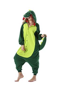 AniKigu Erwachsene Jumpsuit Unisex Tier Schlafanzug Onesies Pyjama Halloween Kostüme Cospaly Nachtwäsche Grüner Dinosaurier von AniKigu