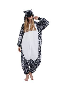 AniKigu Erwachsene Jumpsuit Unisex Tier Schlafanzug Onesies Pyjama Halloween Kostüme Cospaly Nachtwäsche Zebra von AniKigu