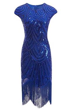 1920 Pailletten Verschönert Quasten Falten Flapper Kleid Elegant Abendkleid Cocktailkleid Vintage Partykleid Festliches Kleider, Blau von Anikigu