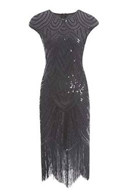 1920 Pailletten Verschönert Quasten Falten Flapper Kleid Elegant Abendkleid Cocktailkleid Vintage Partykleid Festliches Kleider, Schwarz von Anikigu