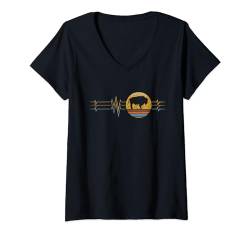 Damen Retro Heartbeat American Bison Animal Love Rescue Vintage T-Shirt mit V-Ausschnitt von Animal Tee For Men & Women