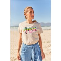 Carina Bio-Baumwoll Damen T-Shirt mit Grafikdesign - Beige von Animal
