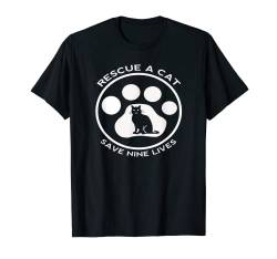 T-Shirt mit Aufschrift "Save Nine Lives Rescue A Cat", tolles Geschenk für Katzenliebhaber T-Shirt von Animals Tee Shirts For Men Women