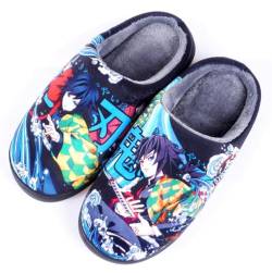 Anime Clothing Anime Hausschuhe Unisex Plüsch Pantoffeln Rutschfest House Slippers Winter Warme Schlappen Demon Slayer Giyuu,40-41 von Anime Clothing