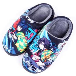 Anime Clothing Anime Hausschuhe Unisex Plüsch Pantoffeln Rutschfest House Slippers Winter Warme Schlappen Demon Slayer Giyuu,42-43 von Anime Clothing