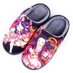 Anime Clothing Anime Hausschuhe Unisex Plüsch Pantoffeln Rutschfest House Slippers Winter Warme Schlappen Demon Slayer Nezuko,40-41 von Anime Clothing