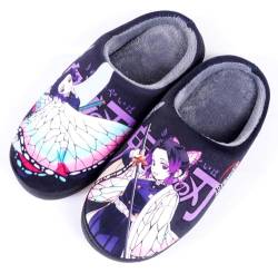 Anime Clothing Anime Hausschuhe Unisex Plüsch Pantoffeln Rutschfest House Slippers Winter Warme Schlappen Demon Slayer Shinobu,44-45 von Anime Clothing