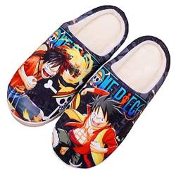 Anime Clothing Hausschuhe Damen Herren Plüsch Pantoffeln Rutschfest House Slippers Winter Warme Schlappen One Piece-3,38-39 von Anime Clothing