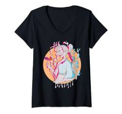 Damen Japanese Kawaii Geisha Girl in Kimono Japan Art Animes T-Shirt mit V-Ausschnitt von Anime Mom Anime Fan Motto Geschenk japanische