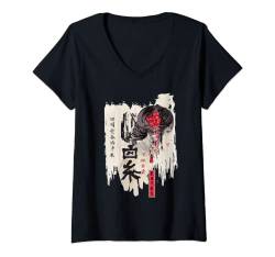 Damen Japanisches Kawaii Geisha-Mädchen in Kimono-Japan-Kunst T-Shirt mit V-Ausschnitt von Anime Mom Anime Fan Motto Geschenk japanische