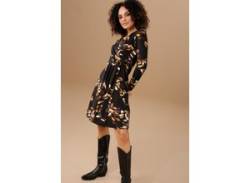 Jerseykleid ANISTON SELECTED Gr. 34, N-Gr, schwarz (schwarz, braun, offwhite, ocker, helltaupe) Damen Kleider Freizeitkleider von Aniston