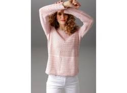 Rundhalspullover ANISTON CASUAL Gr. 46, rosa (rosé) Damen Pullover Ajourpullover Bestseller von Aniston