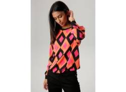 Shirtbluse ANISTON SELECTED Gr. 40, bunt (schwarz, orange, pink) Damen Blusen langarm Bestseller von Aniston