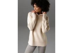 Troyer ANISTON CASUAL Gr. 36/38, beige (sand) Damen Pullover Feinstrickpullover mit Reißverschluss von Aniston