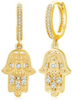 Fatima Hand Ohrringe Gold, Hand der Fatima Ohrringe Damen, Hamsa Hand Ohrringe Silber 925 mit Bösen Augen, Fatimas Hand Schmuck für Frauen von Aniu