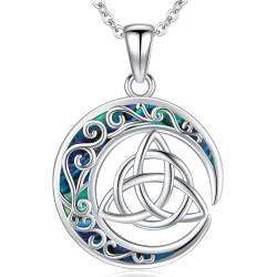 Keltischer Knoten Halskette Damen 925 Sterling Silber Keltischer Knoten Anhänger Triquetra Keltischer Mond Anhänger Halskette Keltischer Schmuck Geschenke für Frauen Mädchen von Aniu