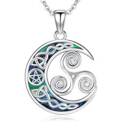 Keltischer Knoten Halskette Damen Triskele Anhänger Silber 925 Keltischer Knoten Kette Mond Anhänger Keltischer Schmuck Geschenke für Frauen Mädchen von Aniu