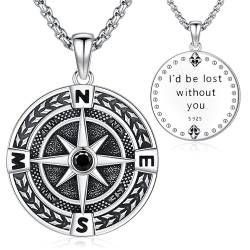 Kompass Halskette für Herren Kompass Anhänger Kette 925 Sterling Silber Halskette Wikinger Kompass Schmuck für Herren Frauen von Aniu