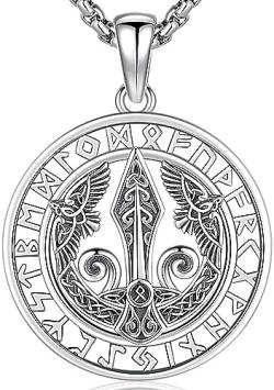 Odins Schwert Halskette Herren Wikinger Rabe Anhänger Silber 925 Wikinger Kette Rabe Wikinger Rune Kette mit Rabe Anhänger Nordic Wikinger Amulett Schmuck für Männer von Aniu