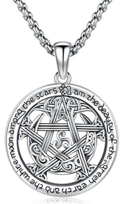Pentagramm Anhänger Halskette Sterling Silber Mond Pentacle Kette Keltischer Knoten Kette Wiccan Amulett Wikinger Schmuck für Herren Damen von Aniu