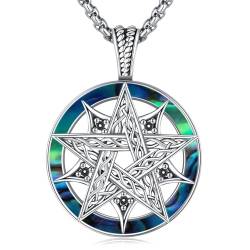 Pentagramm Pentacle Anhänger Halskette 925 Sterling Silber Abalone Halskett Wiccan Amulett Gothic Pentagramm Schmuck für Herren Damen von Aniu