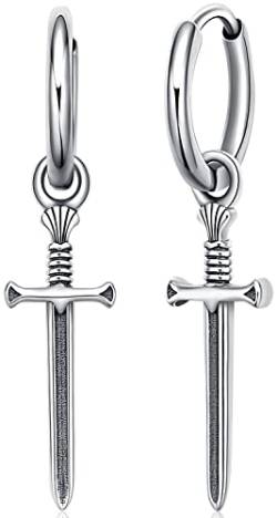 Schwert Ohrringe/Kreuz Ohrringe Sterling Silber 925 Ohrringe Männer Schwert Wikinger Ohrringe Hängend Schwert Kreuz Ohrringe für Herren Männer von Aniu