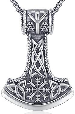Thors Hammer Kette Herren Wikinger Thors Hammer Anhänger Sterling Silber 925 Mjölnir Halskette mit Vegvisir Wikinger Hammer Schmuck für Männer Herren von Aniu