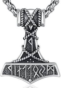 Thors Hammer Kette Herren Wikinger Thors Hammer Anhänger Sterling Silber 925 Mjölnir Halskette mit Wikinger Runen Wikinger Hammer Schmuck für Männer Herren von Aniu