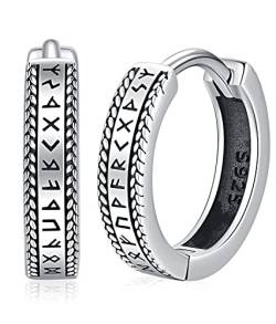 Wikinger Creolen Ohrringe Herren Sterling Silber 925 Viking Rune Creolen Schwarz Klapp Creolen Wikinger Ohrschmuck Schmuck für Herren Männer Damen Frauen von Aniu