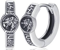 Wikinger Creolen Ohrringe Herren Wikinger Runen Creolen Silber 925 Norse Wikinger Wolf Ohrringe mit Runen Viking Ohrringe Ohrschmuck für Herren Männer Damen Frauen von Aniu