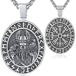 Wikinger Halskette Herren Wikinger Odin Kette Sterling Silber 925 Viking Odin Anhänger Nordische Amulett Wikinger Schmuck für Herren Männer von Aniu