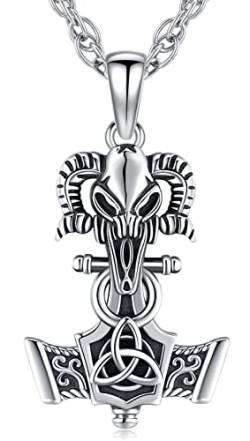 Wikinger Thors Hammer Halskette Herren Mjölnir Kette Sterling Silber 925 Thors Hammer Anhänger Ziegenkopf Kette mit Keltischer Knot Viking Nordischer Wikinger Schmuck für Männer Herren von Aniu