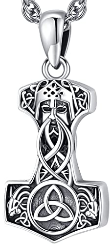 Wikinger Thors Hammer Halskette Herren Mjölnir Kette Sterling Silber 925 Thors Hammer Anhänger mit Odin Keltischer Knot Viking Nordischer Wikinger Schmuck für Männer Herren von Aniu