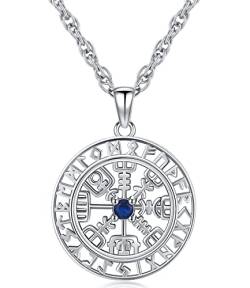 Wikinger Vegvisir Halskette 925 Sterling Silber Vegvisir Anhänger Kompass Kette Nordische Amulett Wikinger Schmuck für Herren Damen von Aniu