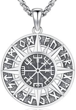 Wikinger Vegvisir Halskette Silber 925 Wikinger Kompass Anhänger Kette Herren Vegvisir Kette Nordischer Kompass Anhänger Amulett Vegvisir Schmuck für Herren von Aniu