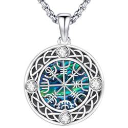 Wikinger Vegvisir Kette Sterling Silber 925 Vegvisir Anhänger Wikinger Kompass Halskette Nordische Amulett Wikinger Schmuck für Herren Damen von Aniu