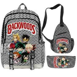 Anjinguang My Hero Academia/MHA Rucksack 3-teiliges Set mit Lunchtasche Federmäppchen MHA Schultaschen Set für Mädchen Jungen Teens Anime Cosplay Rucksack Büchertasche Computertasche, Typ 12, 44*30cm von Anjinguang